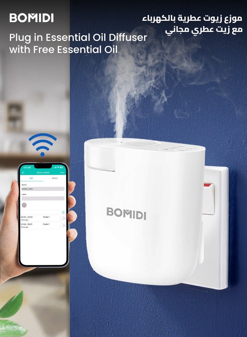 BOMIDI جهاز نشر العطور بدون ماء - موزع زيت أساسي سعة 60 مل للمنزل، المكتب، السبا، اليوغا، غرفة النوم | تحكم عبر USB وتطبيق بلوتوث | مضخة هواء فنتوري، 3 أوضاع رذاذ، هادئ للغاية (< 41 ديسيبل)، AD01-أبيض - Image 1